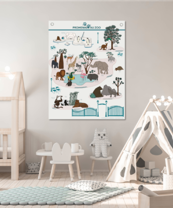 Affiche sur toile Promenade au Zoo, les animaux du zoo illustrés