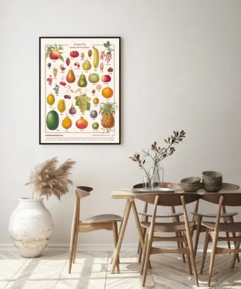 L'affiche Fruits est imprimée sur toile polycoton waterproof, avec encres écologiques, chez un imprimeur d'art français, pour un rendu décoratif haut de gamme