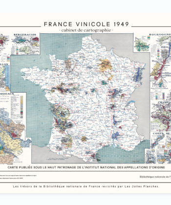 Carte de France Vinicole est imprimée sur toile polycoton waterproof, avec encres écologiques, chez un imprimeur d'art français, pour un rendu décoratif haut de gamme