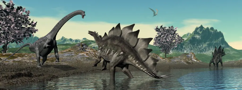 modéliasation 3D d'un paysage et dinosaures