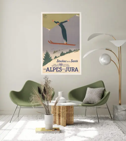 La toile adhésive décorative "L'Echappée" habille un mur et rejoint une décoration contemporaine épurée.