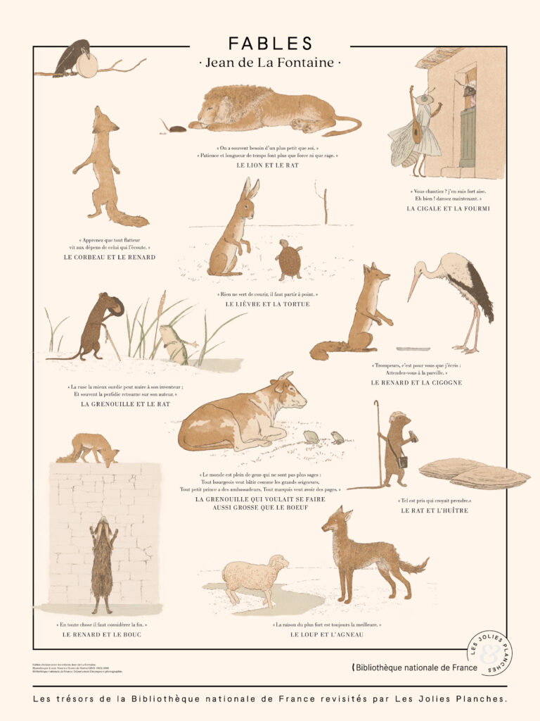 Les Fables de Jean de La Fontaine, illustrations et morceaux choisis. Impression d'art sur planche polycoton.