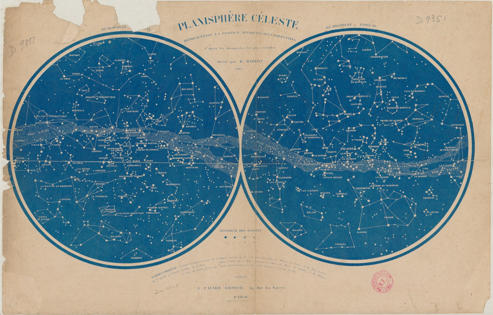 Numérisation du Planisphère céleste ancien original, avant restauration