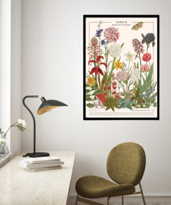 affiche jardin avec fleurs, planche de botanique, création originale à partir d'illustrations anciennes, BNF