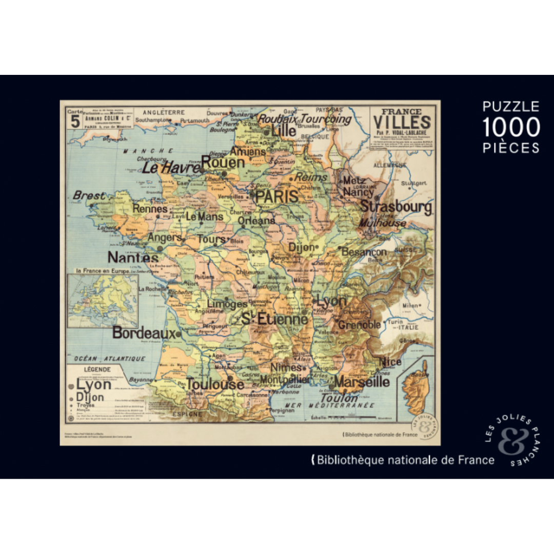 Puzzle France des villes par Vidal-Lablache 1000 pièces - Les Jolies  Planches